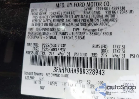 2011 Ford Fusion Se из США, поврежденный, VIN 3FAHP0HA9BR328943